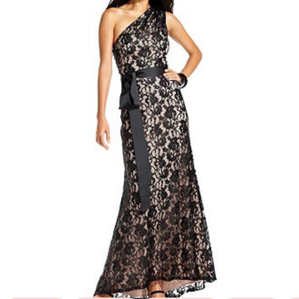 Betsy & Adam Black One Shoulder Dress
